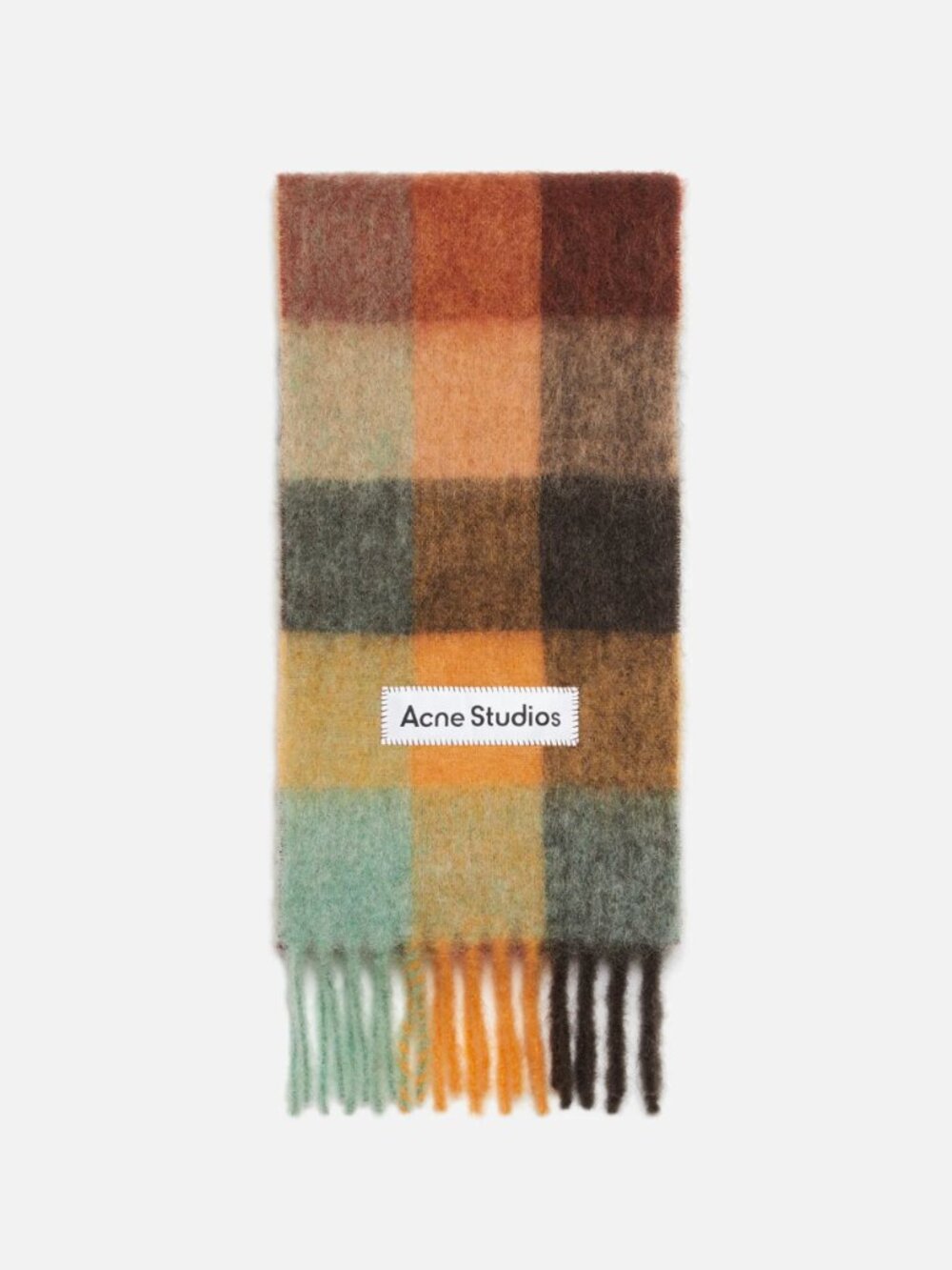 Acne Studios Mohair Checked Scarf Chestnut Brown/Yellow/Green